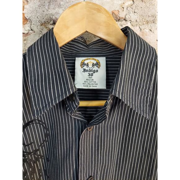Indigo 3D Button Up Shirt Mens Sz M Long sleeve Pinstripes Rp - Picture 2 of 3
